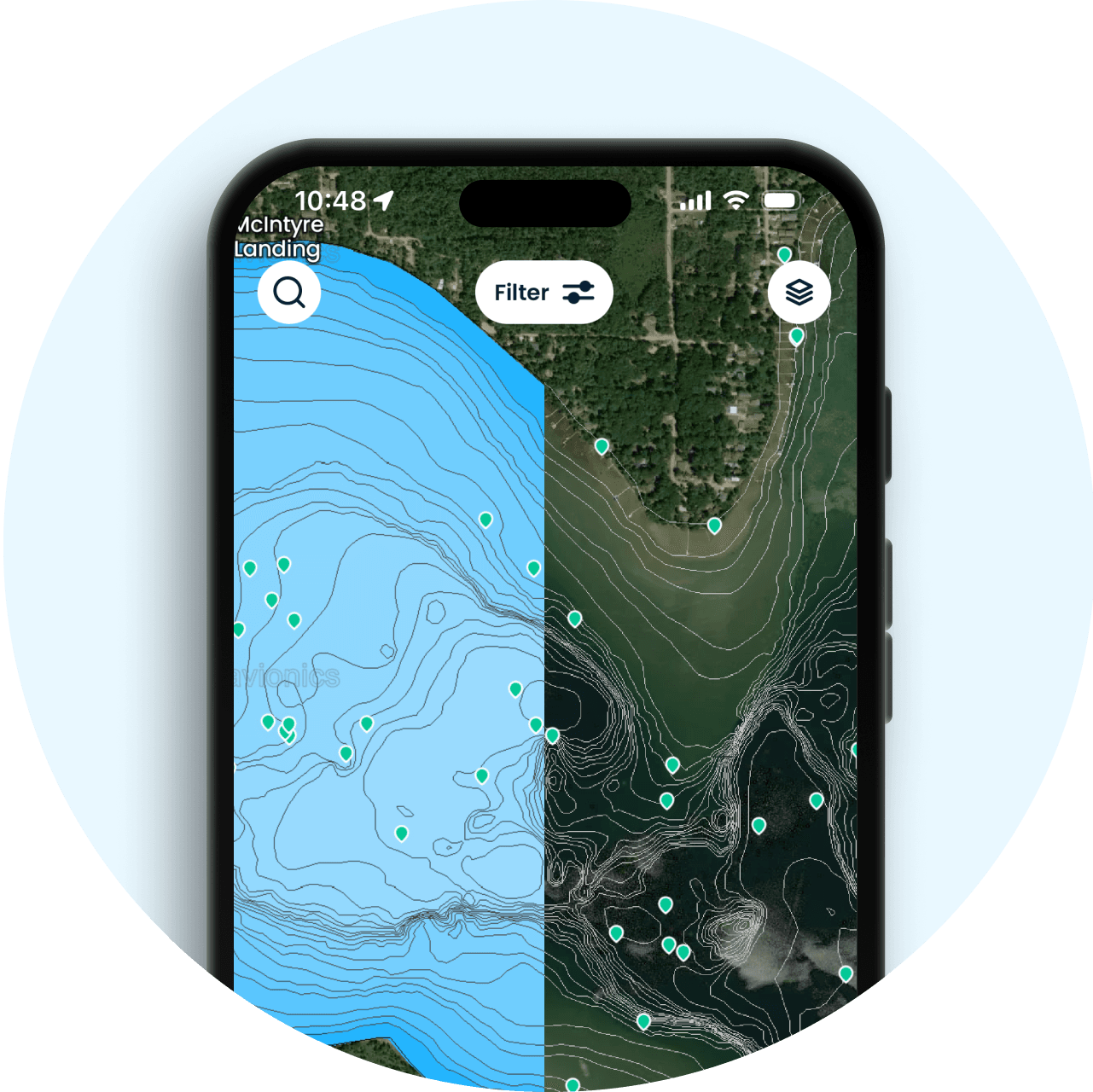 Contour lines for better fishing in the Fishbrain app