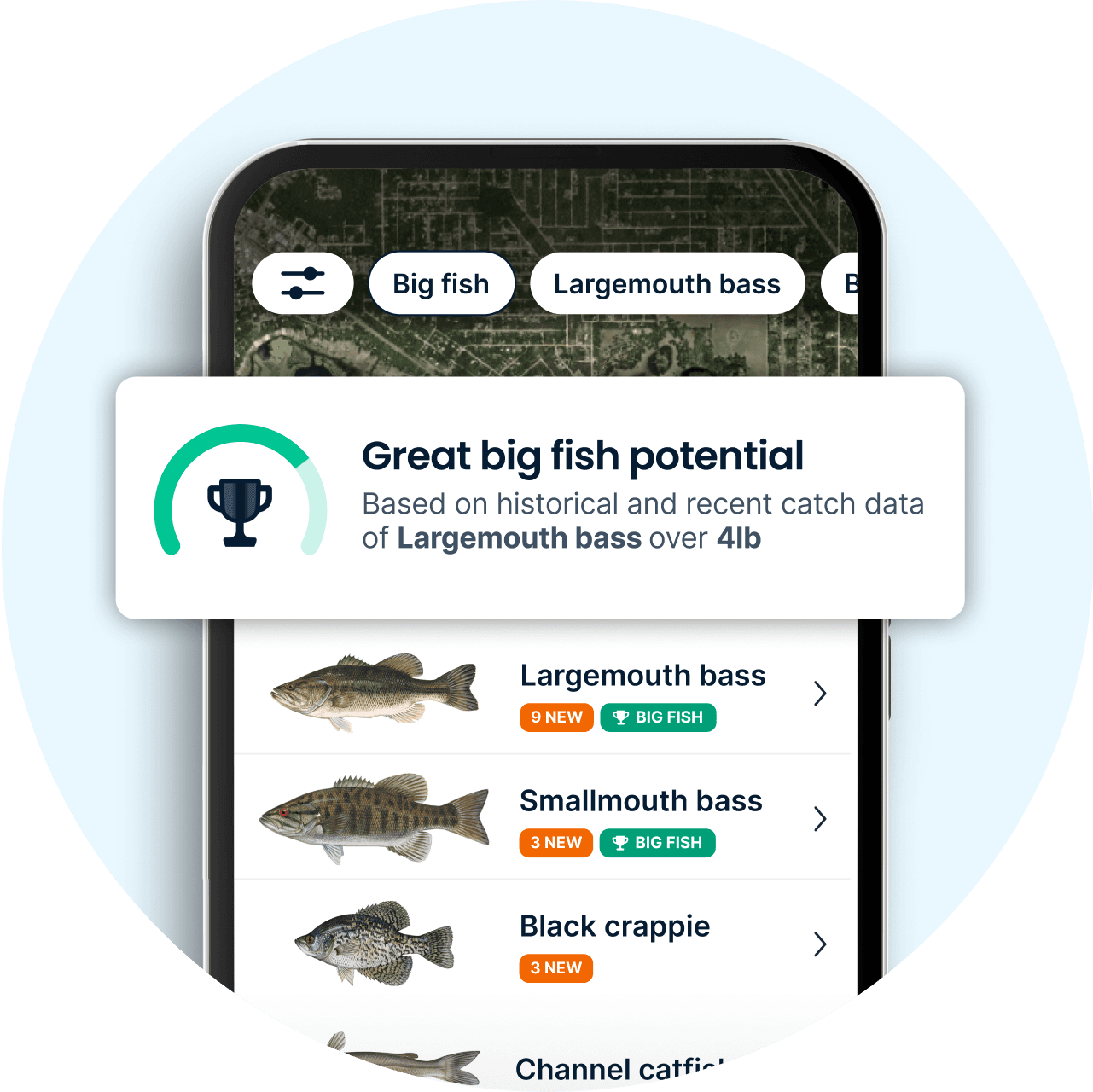 Big fish and species filters in the Fishbrain app